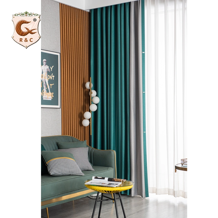 Home Made Blackout Fabric Luxury Living Room Curtain Ready Made Curtain Double Layer Curtain