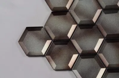 Modern Style Hexagon Coffee Color Kitchen Beveled Glass Mosaic Tile