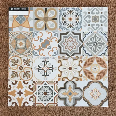 Orange Mix Multi-Color Flower Art Pattern Matte Finish Warm Style Rustic Floor and Wall Tile for House Decoration