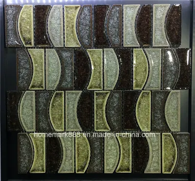 Kitchen Bathroom 1X2 Brick Green Pink Beige Ceramic Crackle Glass Mosaic Tile