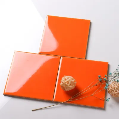 4X4 Inch Glossy Orange Wall Tiles Factory Restaurant Subway Tiles