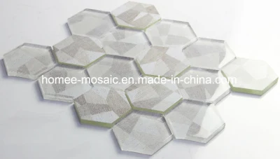 Light Grey Inkjet Digital Printing Hexagon Glass Mosaic Wall Tiles