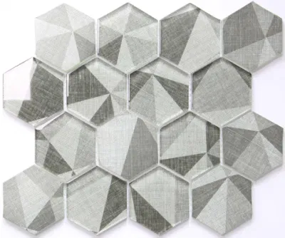 Light Grey Inkjet Digital Printing Hexagon Glass Mosaic Wall Tiles