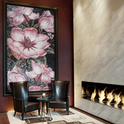Beautiful Cherry Blossoms Flowers Mural Art Glass Mosaic Wall Patterns for Wall Decor