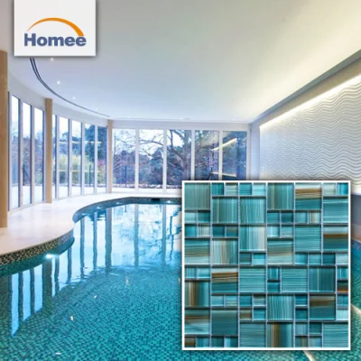 Crystal Hand Painted Swimming Pool Tile Glass Mosaic Navy Blue