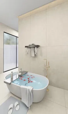 Foshan 750X1500 Floor Tile White and Yellow for Bathroom Anti-Slip, Modern Decoration, Simple Light Luxury Atmosphere