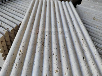 Factory Production Bathroom Decor Travertile Fluted Tile Kitchen Countertop Backsplash Decor Fluted Marble Tiles Beige Concave Fluted Travertine