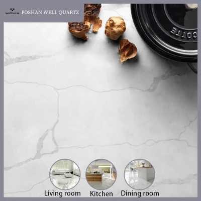 Concise Quartz Stone Tile with Polished Surface for White Vein Floor Tile Bathroom Tile or Kitchen Counter Top