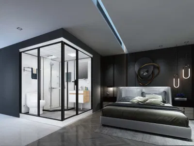 Customized Cheap Price Steaming Complete Luxury Hotel Glass Window Cabin Prefabricated Modular Black Bathroom Pod with Toilet