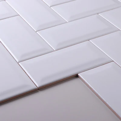 Super Black and White 3X6 Inches Bathroom Kitchen Beveled Glazed Ceramic Subway Wall Tile and Floor Tile