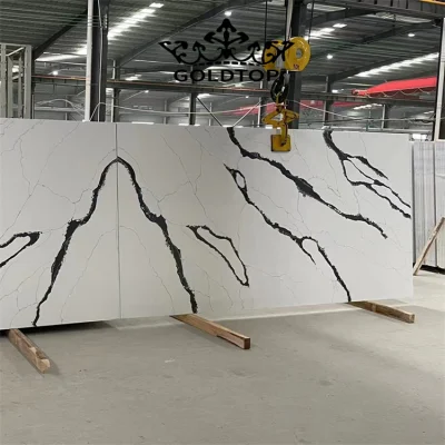 Artificial Marble Look 3200X1600mm Polished Calacatta Prada Quartz Floor Tiles for Kitchen Countertop/Bathroom Vanitytop/Wall/Floor Tiles