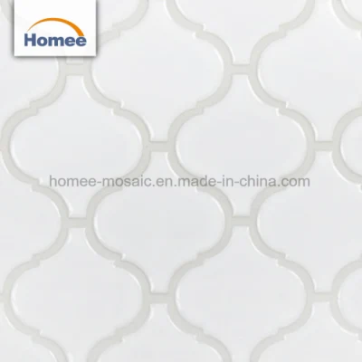 Discounted Porcelaine Glossy Surface White Tiles Arabesque Lantern Shaped Mosaic Tile