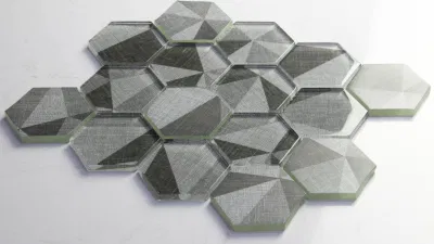 Light Grey Inkjet Digital Printing Hexagon Glass Mosaic Wall Tiles
