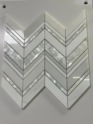 Water jet herringbone shell polished pure/absolute/Thassos White grey Marble Mosaic for interior/Indoor hotel/bar/bathroom Floor/Wall/Ceiling