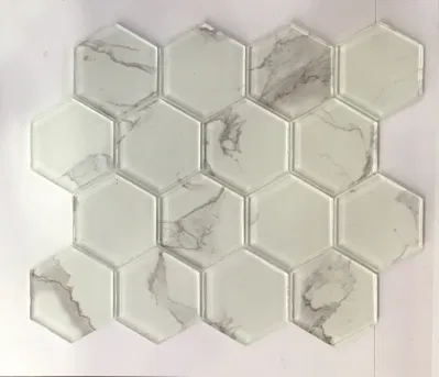Stocks Available Hexagon Carrara White Glass Building Mosaic Tile for Bathroom Kitchen Wall Mosaic