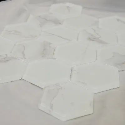 Stocks Available Hexagon Carrara White Glass Building Mosaic Tile for Bathroom Kitchen Wall Mosaic
