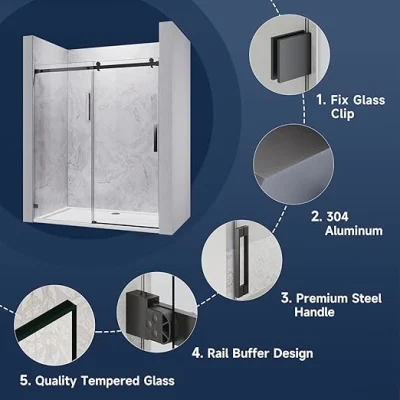 High Quality Custom Bathroom Walk-in Aluminum Alloy Frame Glass Shower Door