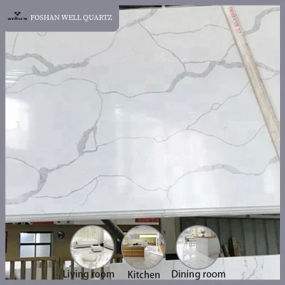 Quartz Stone Slab Artificial Quartz Stone Tile for Floor Tile Bathroom Tile or Kitchen Countertop Calacatta White Grey Veins with CE