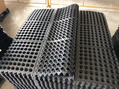 3X3FT Work Safe Kitchen Restaurant Drainage Holes Commercial Interlocking Rubber Mat Tile
