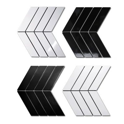 White and Black Kitchen Backsplash and Bathroom Herringbone Porcelain Wall and Floor Mosaic Tile