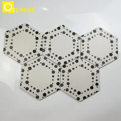 Porcelain Floor Wall Bathroom Kitchen Black White Hexagon Tile