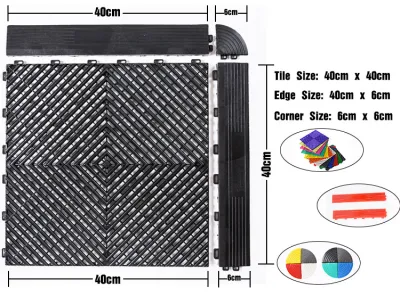 40X40X1.8cm Anti Slip Interlocking PP Plastic Garage Floor Tiles for Car Washing Basement Swimming