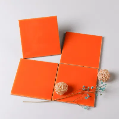 4X4 Inch Glossy Orange Wall Tiles Factory Restaurant Subway Tiles