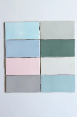 75X150mm Green Wave Sides Bathroom Feature Wall Tiles 3X6 Inch