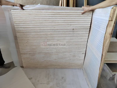 Factory Production Bathroom Decor Travertile Fluted Tile Kitchen Countertop Backsplash Decor Fluted Marble Tiles Beige Concave Fluted Travertine