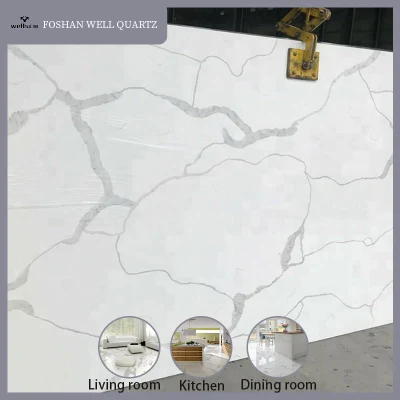 Concise Quartz Stone Tile with Polished Surface for White Vein Floor Tile Bathroom Tile or Kitchen Counter Top