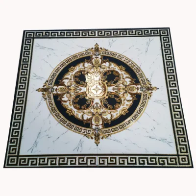 2023 Luxury Golden Black Glossy Polished Porcelain Tile Traditional Pattern Gold Plated Tile Carpet Puzzle Deco Wall Floor Tiles