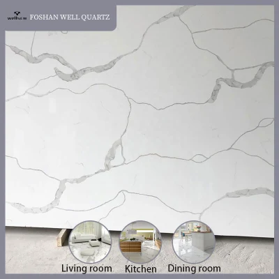 Concise Quartz Stone Tile with Polished Surface for White Vein Floor Tile Bathroom Tile or Kitchen Counter Top