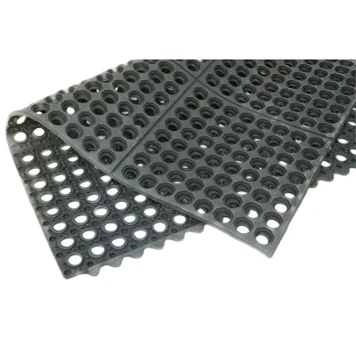 3X3FT Work Safe Kitchen Restaurant Drainage Holes Commercial Interlocking Rubber Mat Tile