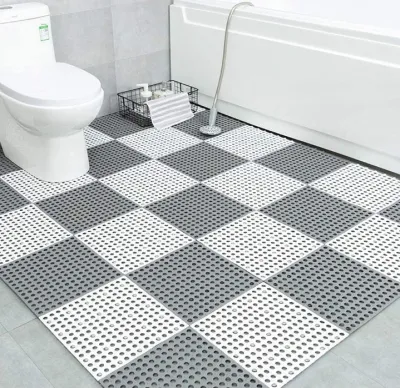 Interlocking Soft PVC Non-Slip Tile Splicing Waterproof Mat, Drain Pool Shower Bath Kitchen Floor Tile (Blue)