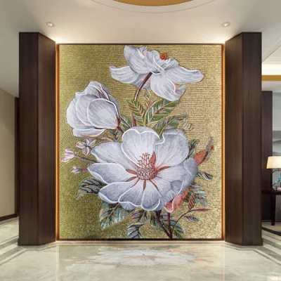 Beautiful Cherry Blossoms Flowers Mural Art Glass Mosaic Wall Patterns for Wall Decor