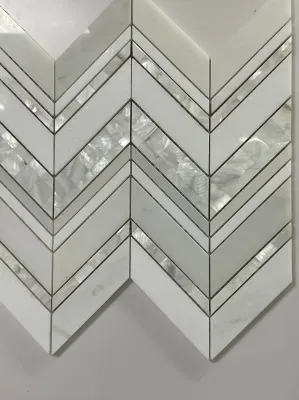 Water jet herringbone shell polished pure/absolute/Thassos White grey Marble Mosaic for interior/Indoor hotel/bar/bathroom Floor/Wall/Ceiling
