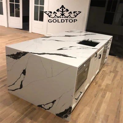 Artificial Marble Look 3200X1600mm Polished Calacatta Prada Quartz Floor Tiles for Kitchen Countertop/Bathroom Vanitytop/Wall/Floor Tiles