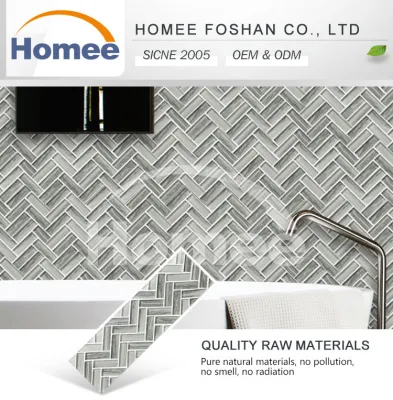 Wood Grey in Herringbone Inkjet Printing Glass Tile Mosaic Wall Backsplash