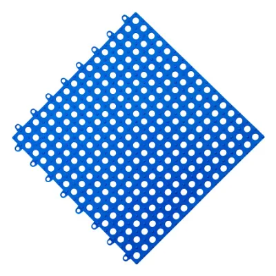 Interlocking Soft PVC Non-Slip Tile Splicing Waterproof Mat, Drain Pool Shower Bath Kitchen Floor Tile (Blue)