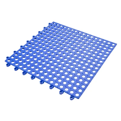 Interlocking Soft PVC Non-Slip Tile Splicing Waterproof Mat, Drain Pool Shower Bath Kitchen Floor Tile (Blue)