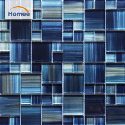Crystal Hand Painted Swimming Pool Tile Glass Mosaic Navy Blue