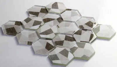 Light Grey Inkjet Digital Printing Hexagon Glass Mosaic Wall Tiles