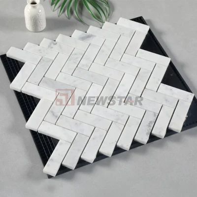 Simple Marble Mosaic Stone Mosaic Fishbone Bathroom Bar Background Wall Tile Swimming Pool Marble Mosaic Tile