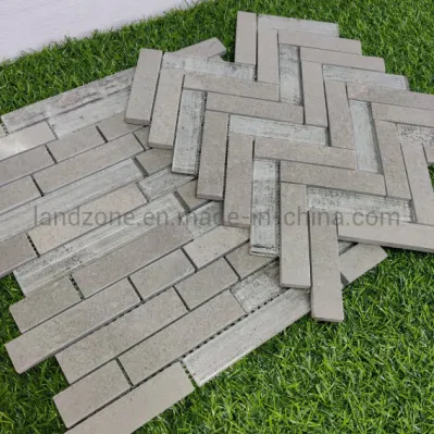 Gray Marble Mix Crystal Herringbone Pattern Wall Decoration Marble Mosaic