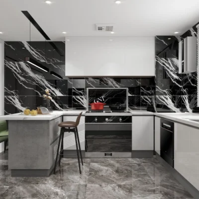 Bathroom 600X1200 mm Glazed and Polished Marble Black White Floor Porcelain Tile with Black Veins Tiles