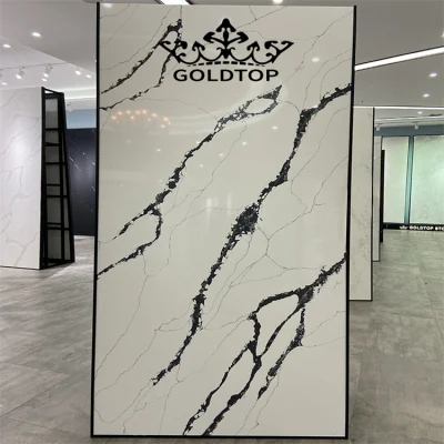 Artificial Marble Look 3200X1600mm Polished Calacatta Prada Quartz Floor Tiles for Kitchen Countertop/Bathroom Vanitytop/Wall/Floor Tiles