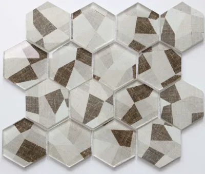 Light Grey Inkjet Digital Printing Hexagon Glass Mosaic Wall Tiles