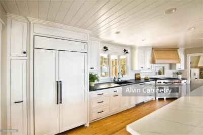 Natural Oak Wood Kitchen Cabinet with White Lacquer Finish Wall Cabinet