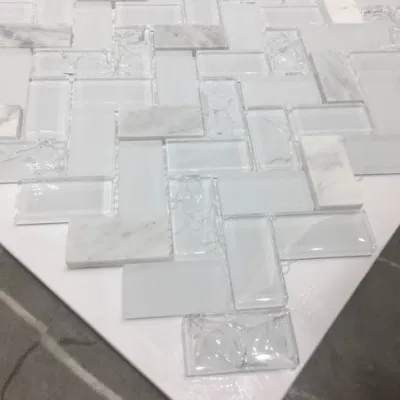 Herringbone Super Wthie Glass Mosaic Carrara Inkjet Glass Tile Brick (M424001)