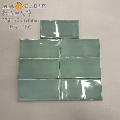 75X150mm Green Wave Sides Bathroom Feature Wall Tiles 3X6 Inch